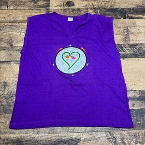 Annapurna Purple Embroidered Sleeveless Top Cotton Nepal Size 48 Hippie Festival